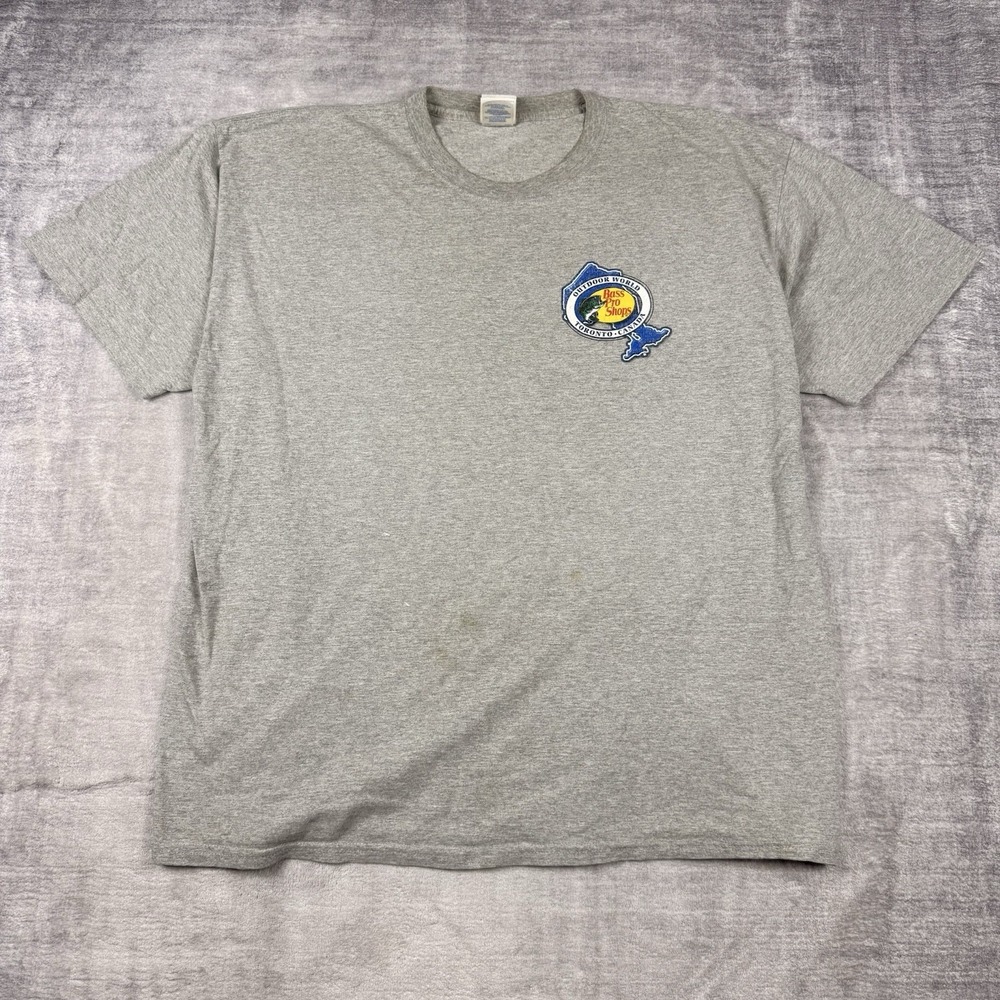 Vtg Bass Pro Shop Shirt Mens 2XL Grey Outdoor‎ Classic Toronto Y2K Double Sided